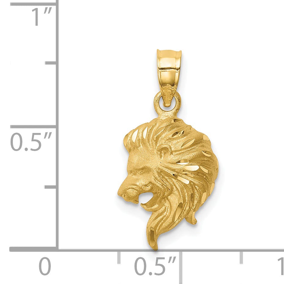 Lovely Rita's Pendants & Charms 14K Yellow Gold Textured Solid Brushed Diamond Cut Finish Lion Head Design Charm Pendant