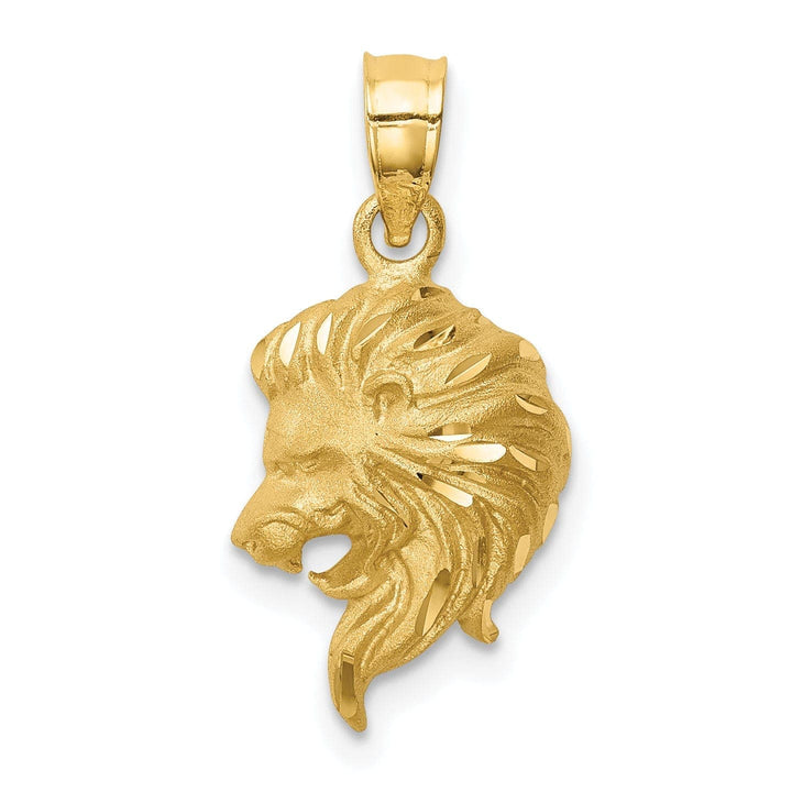 Lovely Rita's Pendants & Charms 14K Yellow Gold Textured Solid Brushed Diamond Cut Finish Lion Head Design Charm Pendant