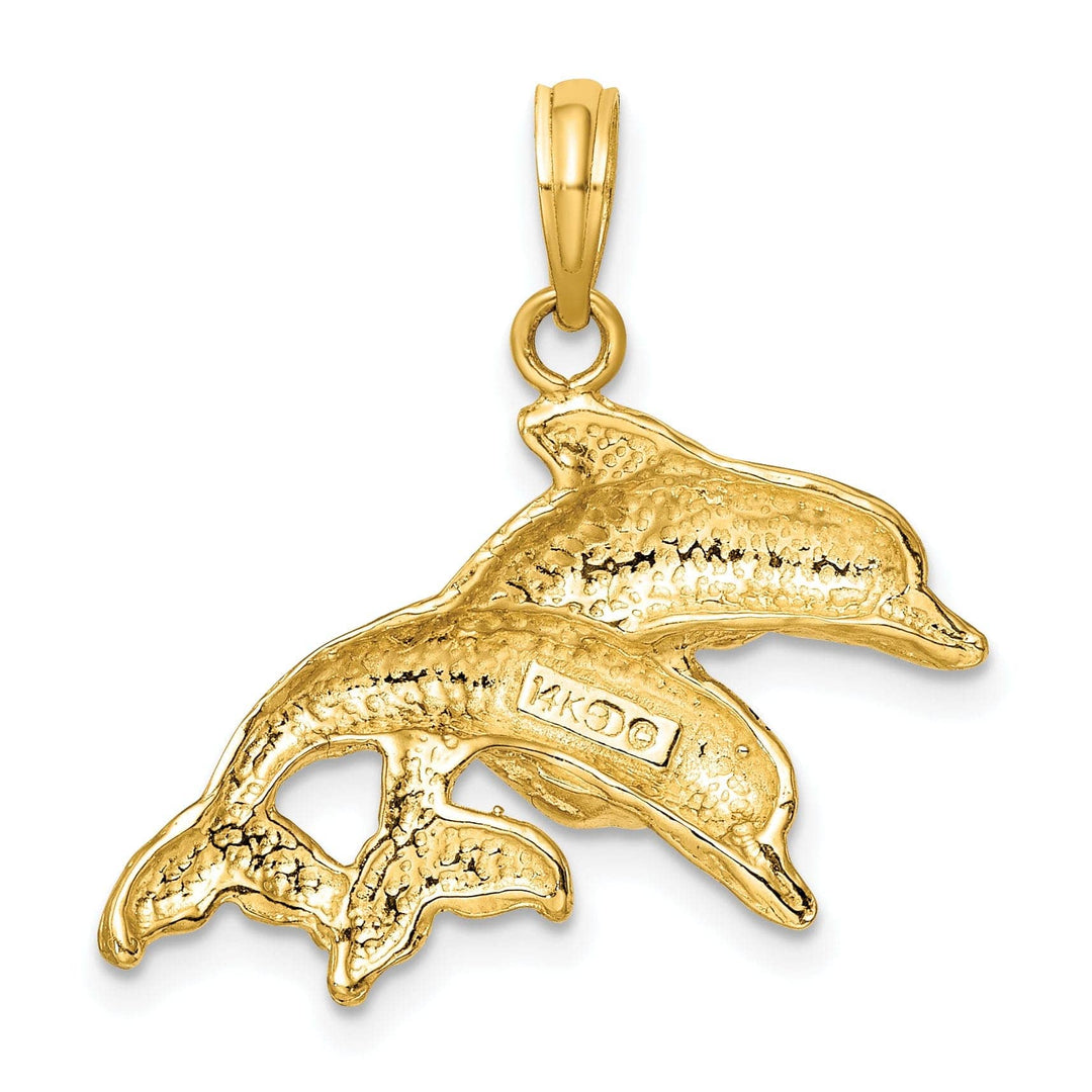 Lovely Rita's Pendants & Charms 14K Yellow Gold Textured Solid Polished Finish 2-Dimensional Double Dolphins Charm Pendant