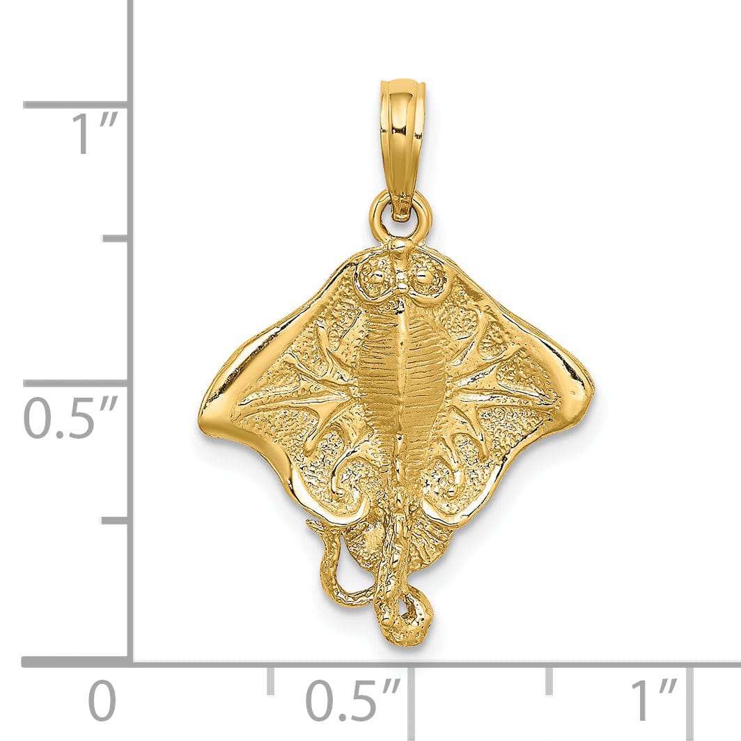 Lovely Rita's Pendants & Charms 14K Yellow Gold Textured Solid Polished Finish Casted Stingray Charm Pendant