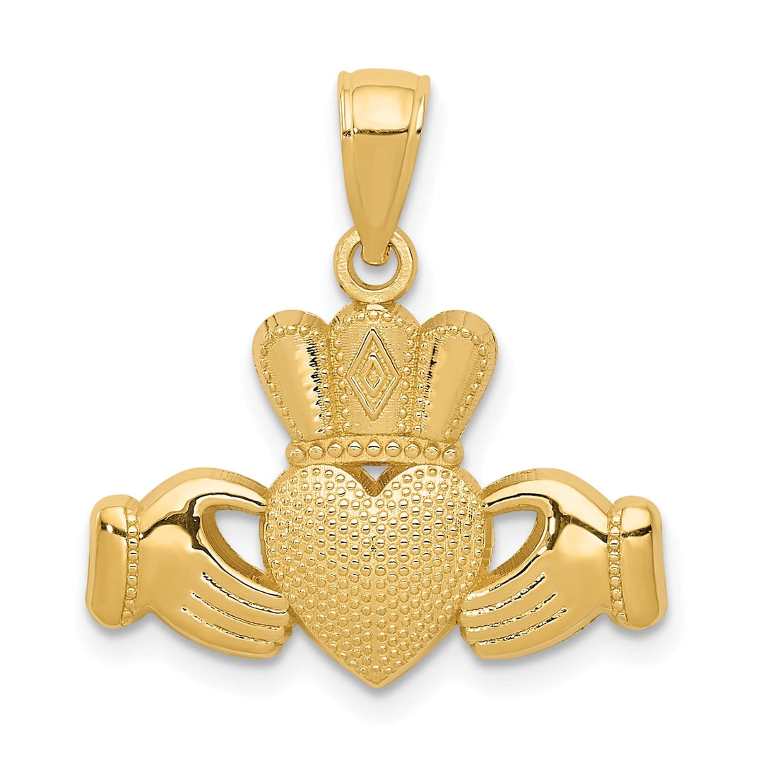 Lovely Rita's Pendants & Charms 14k Yellow Gold Textured Solid Polished Finish Claddagh Crown Design Charm Pendant