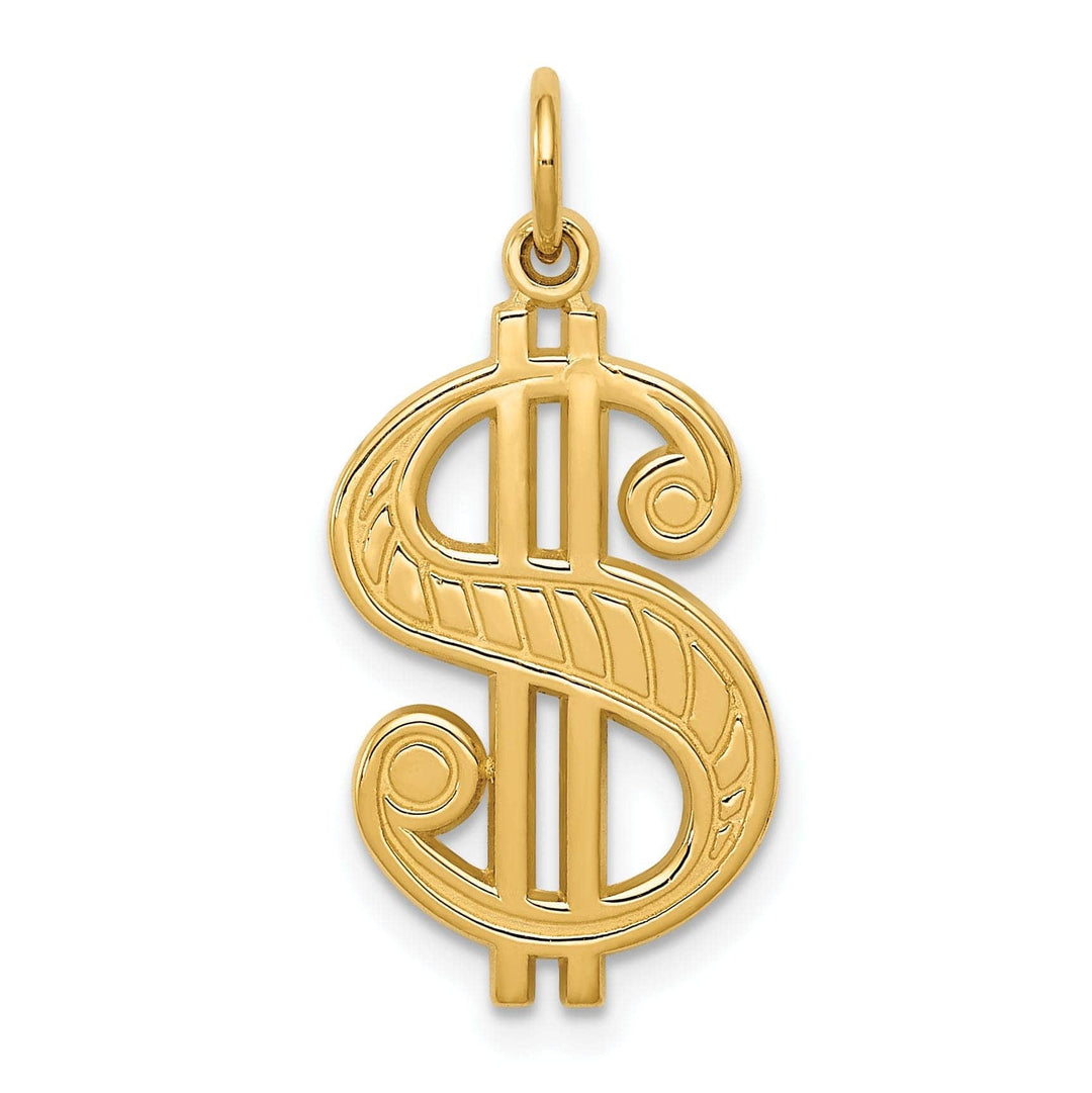 Lovely Rita's Pendants & Charms 14k Yellow Gold Textured Solid Polished Finish Dollar Sign Charm Pendant