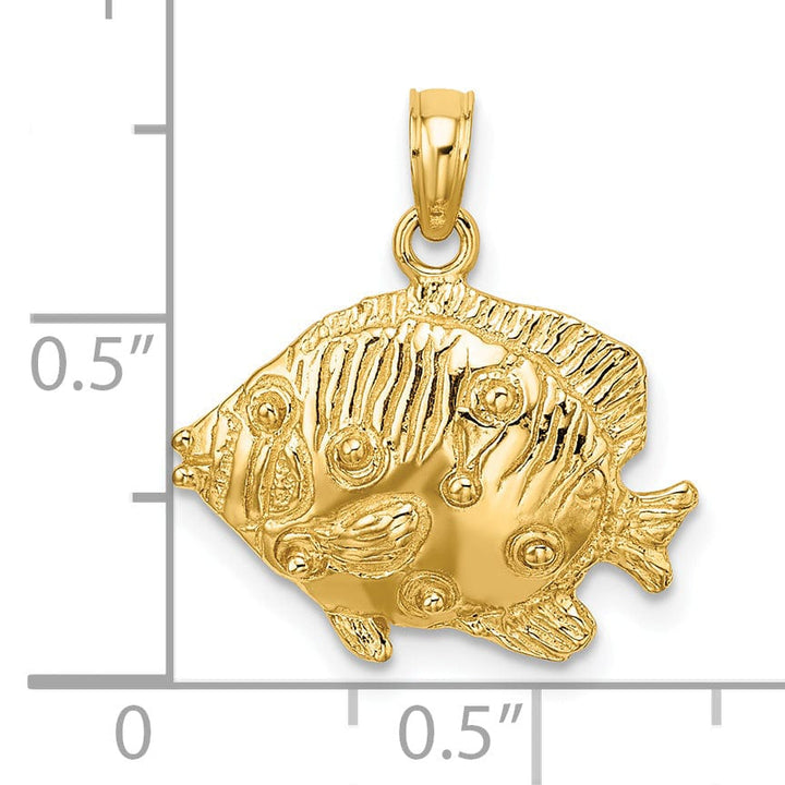 Lovely Rita's Pendants & Charms 14K Yellow Gold Textured Solid Polished Finish Fish 2-Dimensional Design Charm Pendant