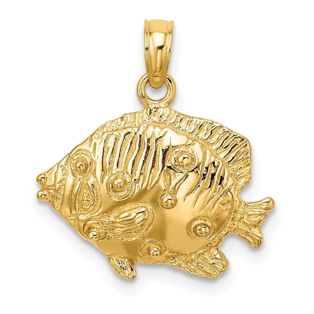 Lovely Rita's Pendants & Charms 14K Yellow Gold Textured Solid Polished Finish Fish 2-Dimensional Design Charm Pendant