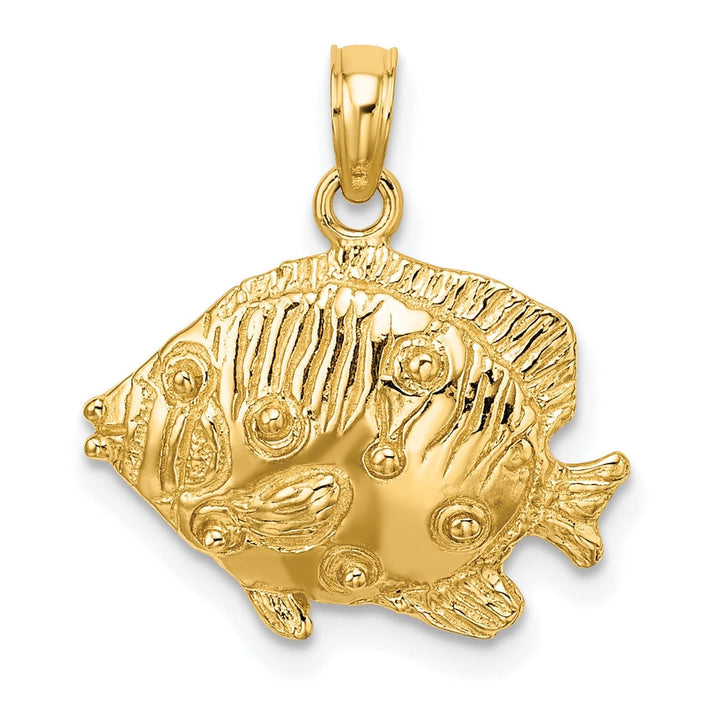 Lovely Rita's Pendants & Charms 14K Yellow Gold Textured Solid Polished Finish Fish 2-Dimensional Design Charm Pendant