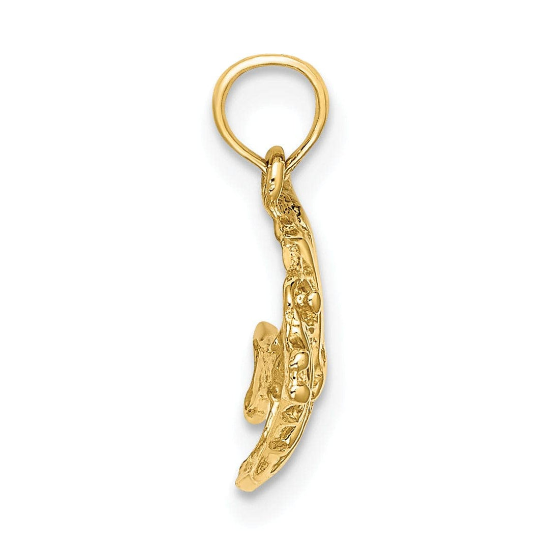 Lovely Rita's Pendants & Charms 14K Yellow Gold Textured Solid Polished Finish Fish Design Charm Pendant