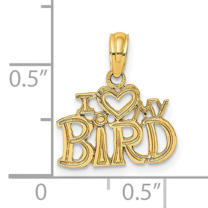 Lovely Rita's Pendants & Charms 14K Yellow Gold Textured Solid Polished Finish I HEART MY BIRD Design Charm Pendant