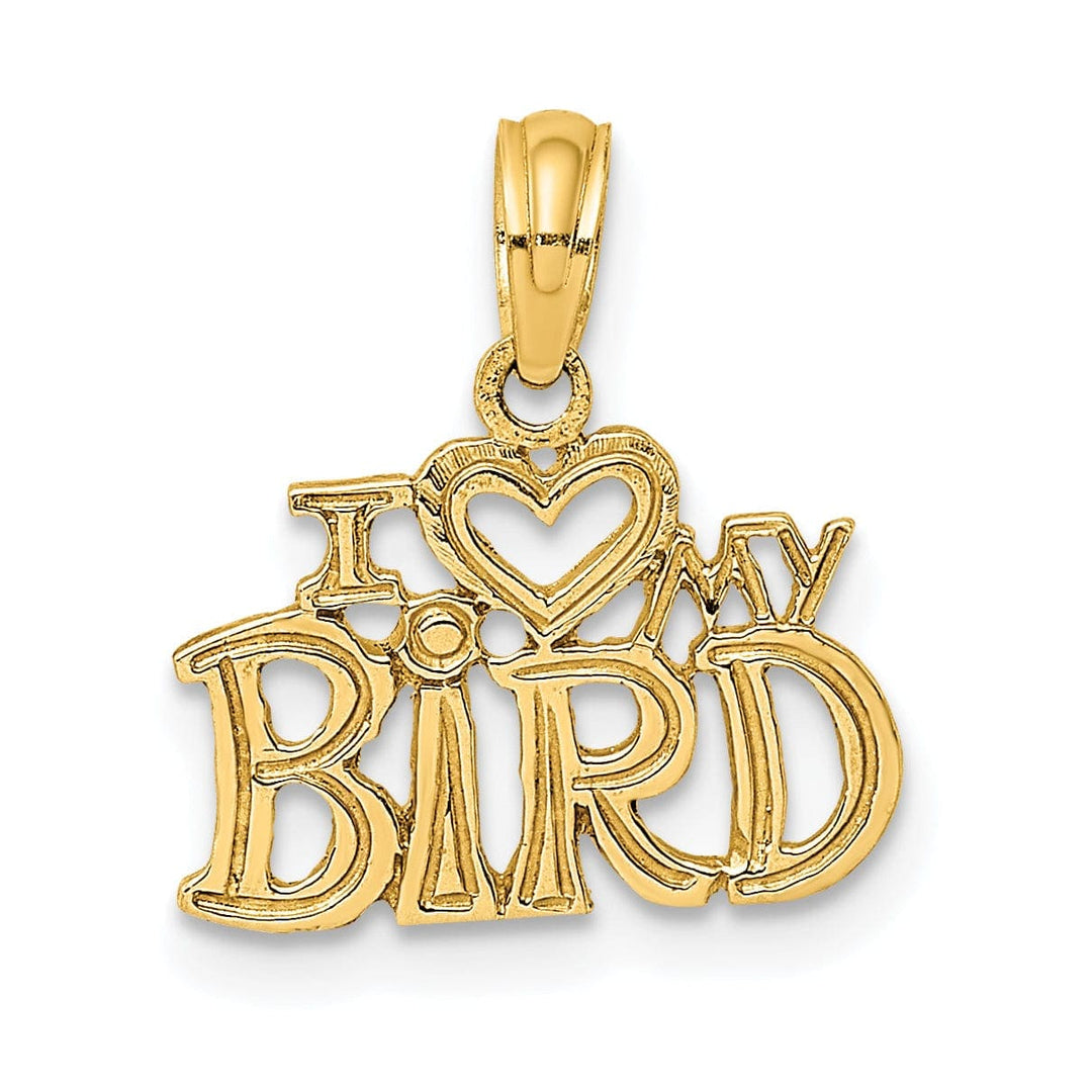 Lovely Rita's Pendants & Charms 14K Yellow Gold Textured Solid Polished Finish I HEART MY BIRD Design Charm Pendant