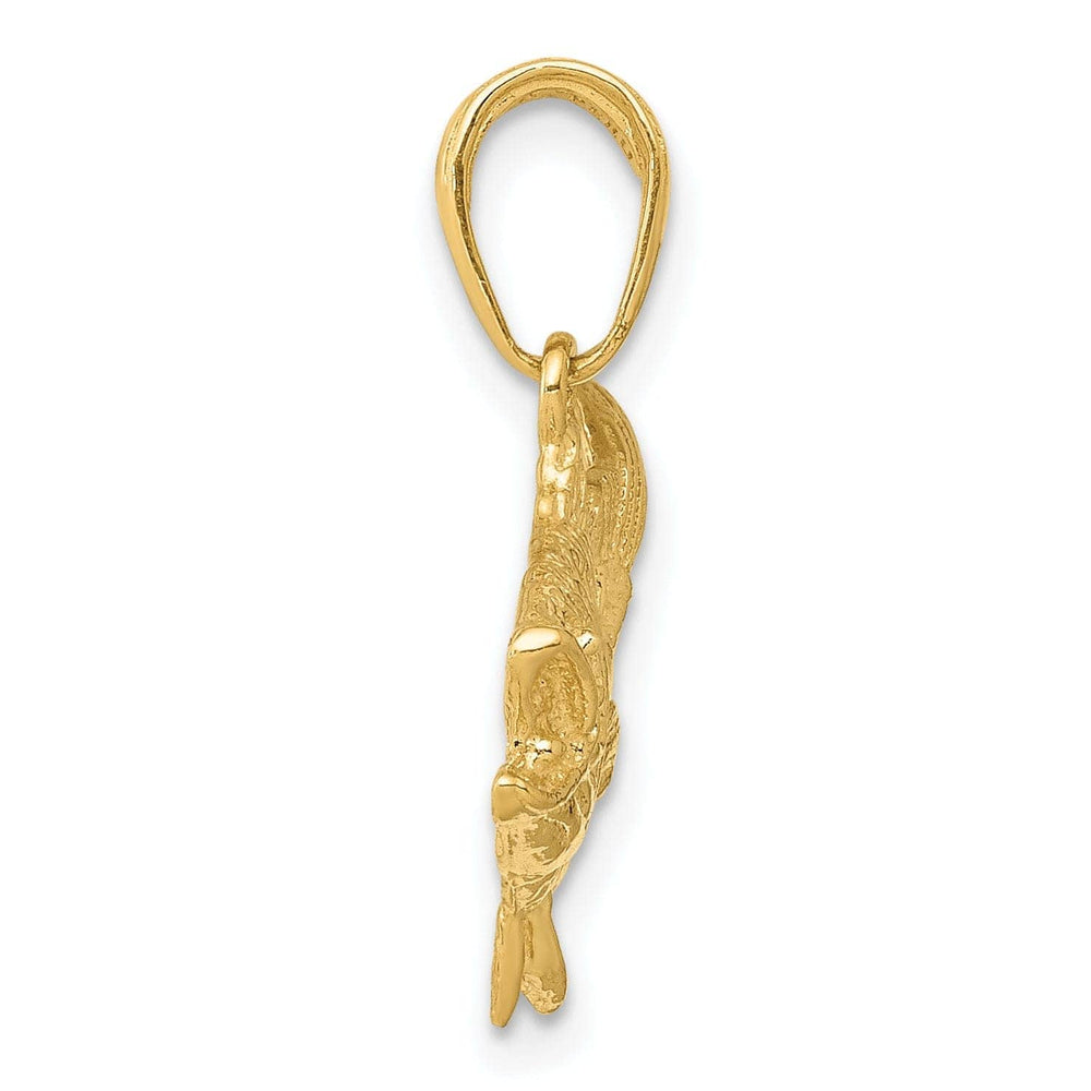Lovely Rita's Pendants & Charms 14k Yellow Gold Textured Solid Polished Finish Open Mouthed Bass Fish Charm Pendant