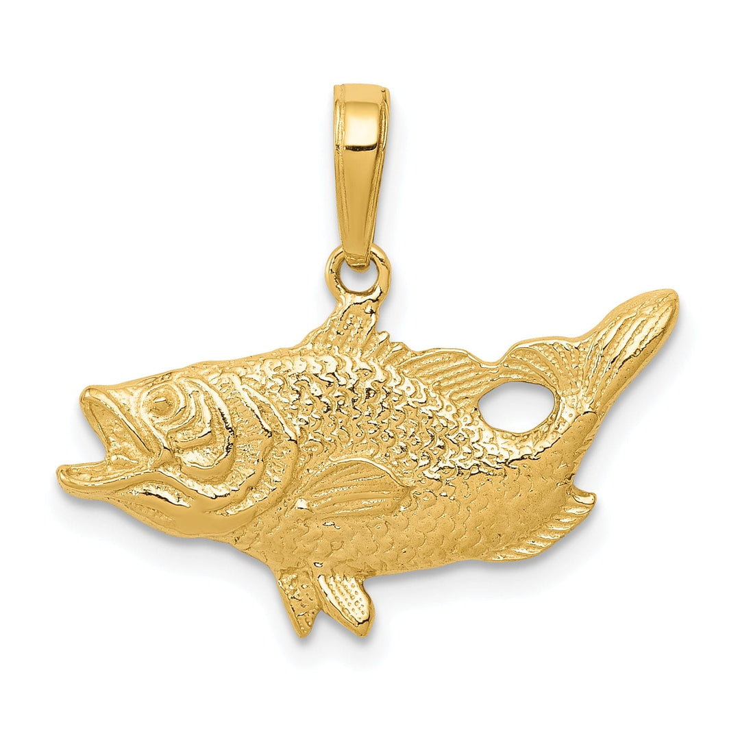 Lovely Rita's Pendants & Charms 14k Yellow Gold Textured Solid Polished Finish Open Mouthed Bass Fish Charm Pendant
