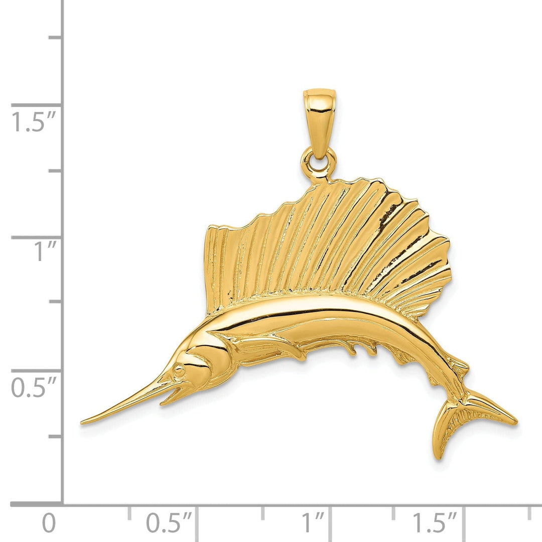 Lovely Rita's Pendants & Charms 14k Yellow Gold Textured Solid Polished Finish Sailfish Charm Pendant