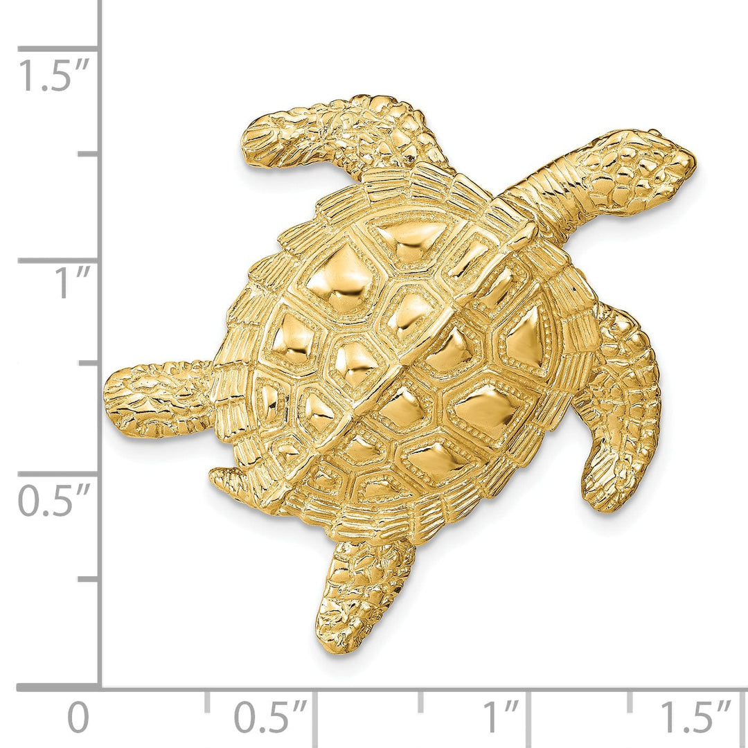 Lovely Rita's Pendants & Charms 14k Yellow Gold Textured Solid Polished Finish Sea Turtle Slide. Fits up to 8mm Omega or 10mm Fancy Omega.