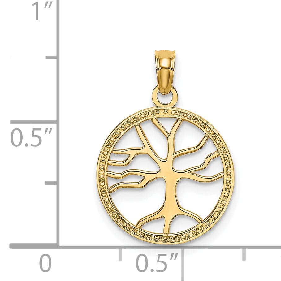 Lovely Rita's Pendants & Charms 14K Yellow Gold Textured Solid Polished Finish Tree of Life in Round Frame Charm Pendant