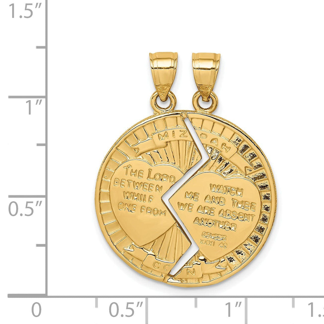 Lovely Rita's Pendants & Charms 14K Yellow Gold The Lords Pray Engraved Break Apart Mizpah Pendant