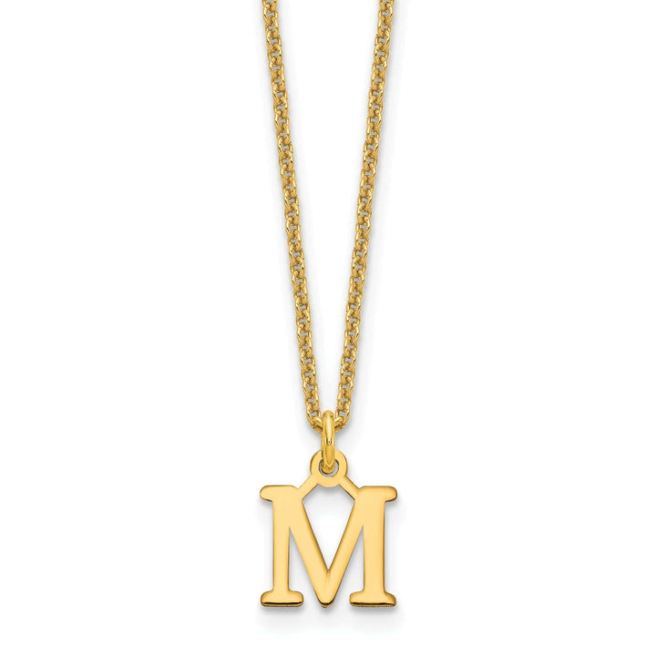 Lovely Rita's Pendants & Charms 14k Yellow Gold Tiny Cut Out Block Letter M Initial Pendant and Necklace