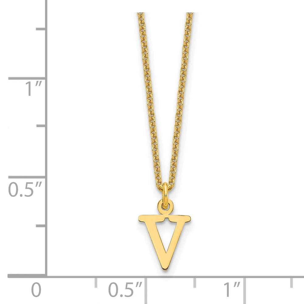 Lovely Rita's Pendants & Charms 14k Yellow Gold Tiny Cut Out Block Letter V Initial Pendant and Necklace