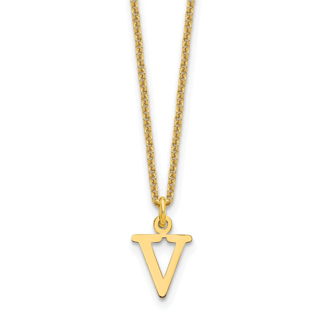 Lovely Rita's Pendants & Charms 14k Yellow Gold Tiny Cut Out Block Letter V Initial Pendant and Necklace