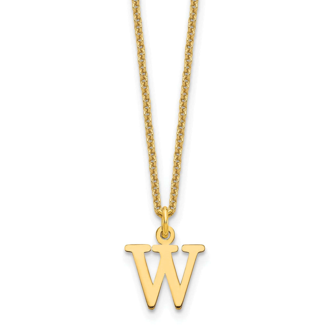 Lovely Rita's Pendants & Charms 14k Yellow Gold Tiny Cut Out Block Letter W Initial Pendant and Necklace