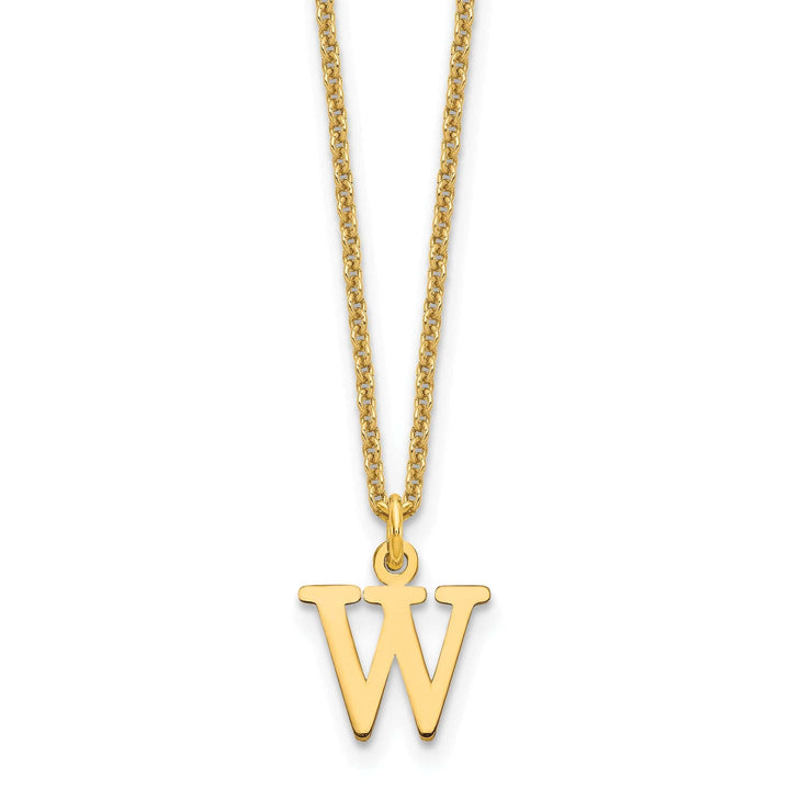 Lovely Rita's Pendants & Charms 14k Yellow Gold Tiny Cut Out Block Letter W Initial Pendant and Necklace