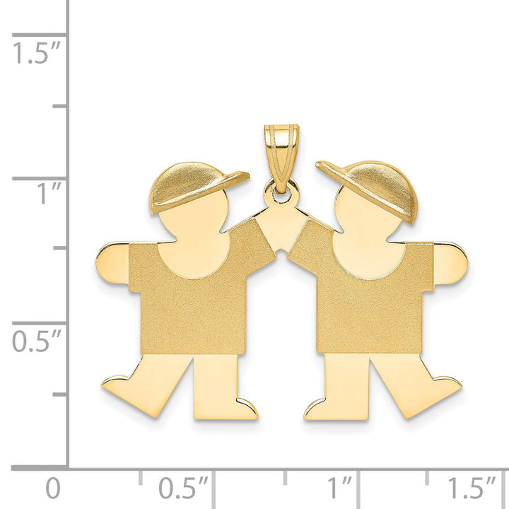 Lovely Rita's Pendants & Charms 14k Yellow Gold Twin Boys With Hats Kiss Charm