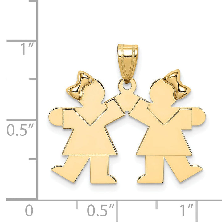 Lovely Rita's Pendants & Charms 14k Yellow Gold Twin Girls With Bows Kiss Charm