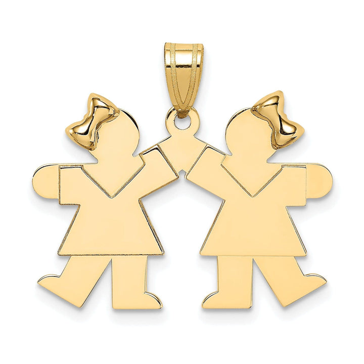 Lovely Rita's Pendants & Charms 14k Yellow Gold Twin Girls With Bows Kiss Charm