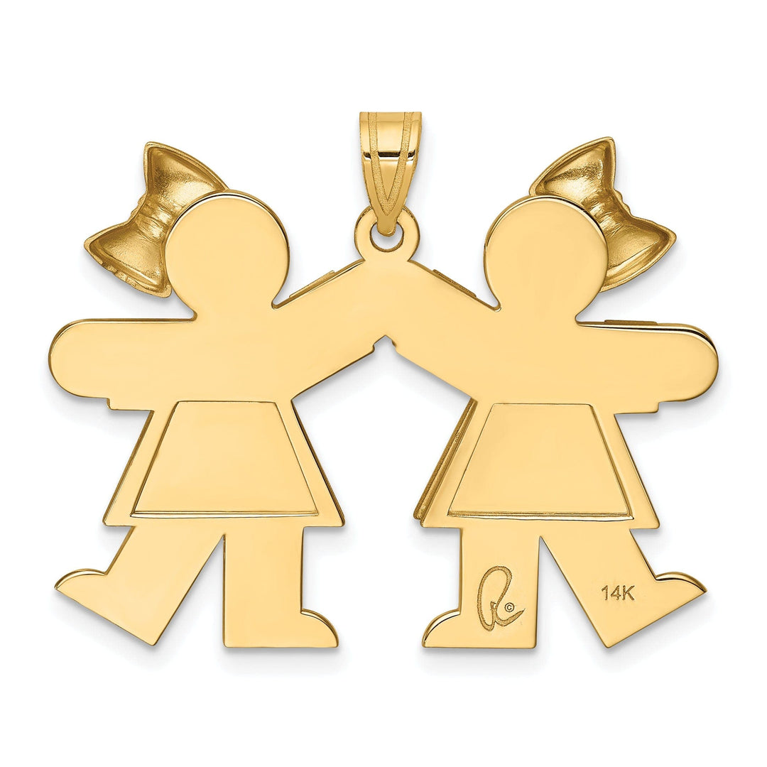Lovely Rita's Pendants & Charms 14k Yellow Gold Twin Girls With Bows Kiss Charm