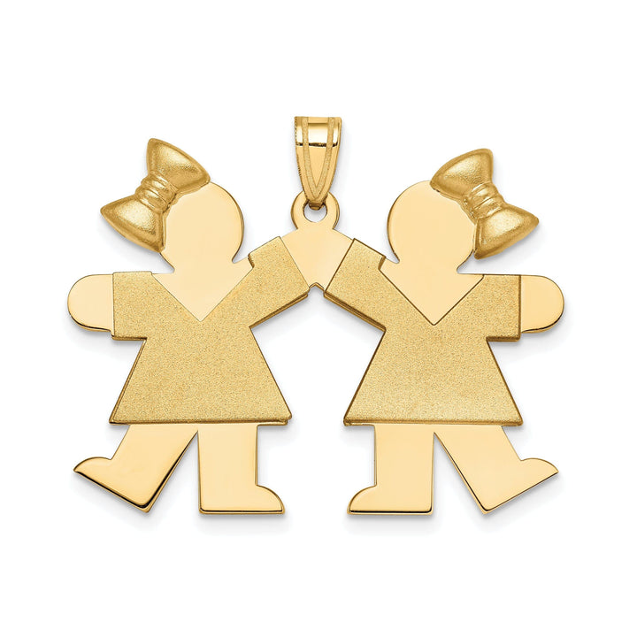 Lovely Rita's Pendants & Charms 14k Yellow Gold Twin Girls With Bows Kiss Charm