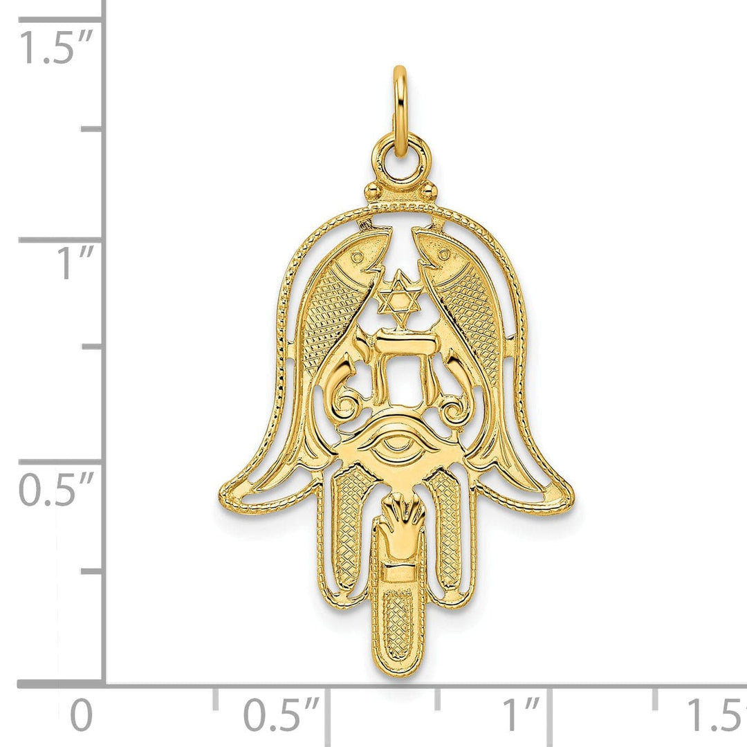Lovely Rita's Pendants & Charms 14k Yellow Gold Unisex Hamsa with Fish Evil Eye Design Charm Pendant