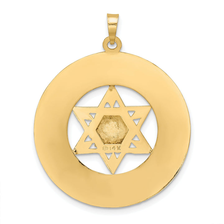 Lovely Rita's Pendants & Charms 14k Yellow Gold Unisex Solid Star and Torah Inside Disc Frame Pendant