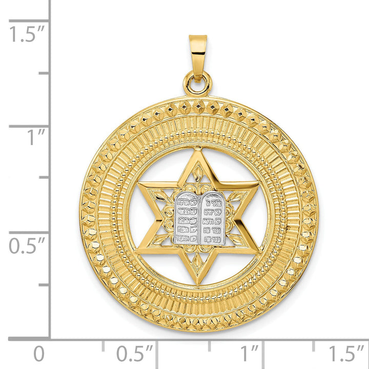 Lovely Rita's Pendants & Charms 14k Yellow Gold Unisex Solid Star and Torah Inside Disc Frame Pendant