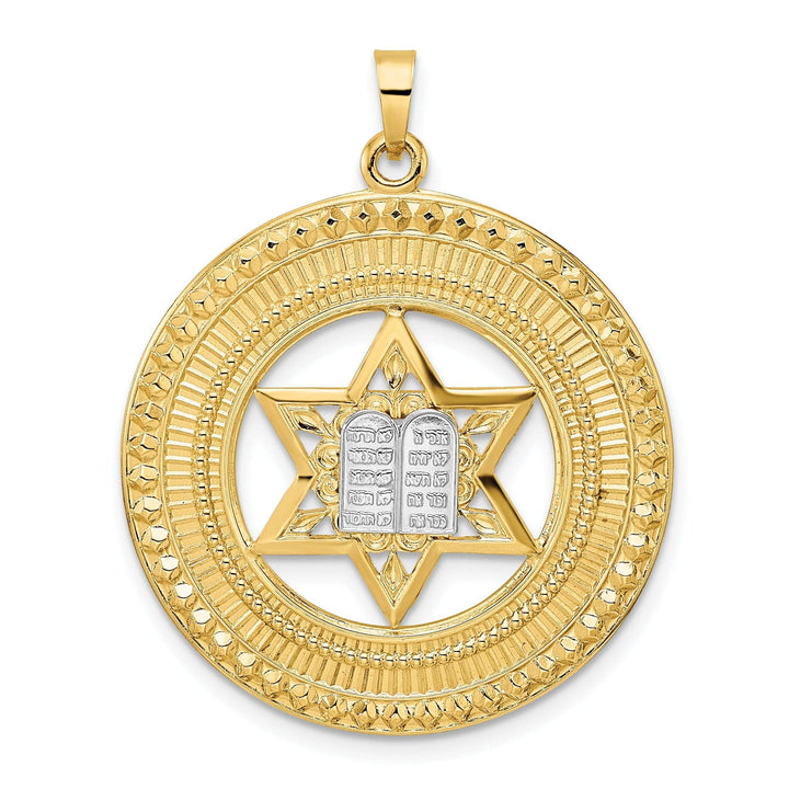 Lovely Rita's Pendants & Charms 14k Yellow Gold Unisex Solid Star and Torah Inside Disc Frame Pendant