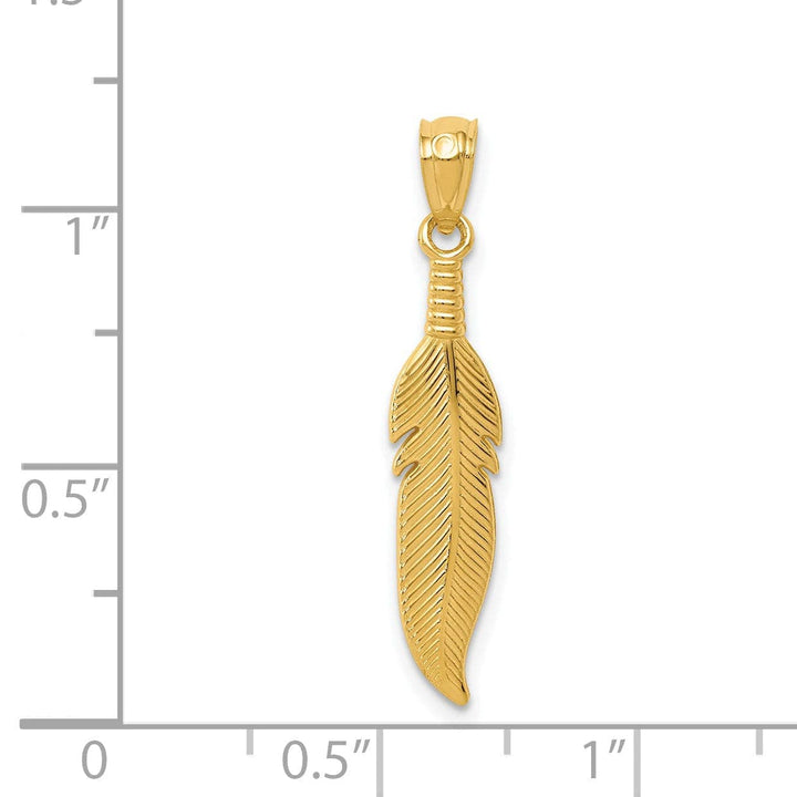 Lovely Rita's Pendants & Charms 14k Yellow Gold Unisex Solid Textured Polished Finish Feather Design Charm Pendant