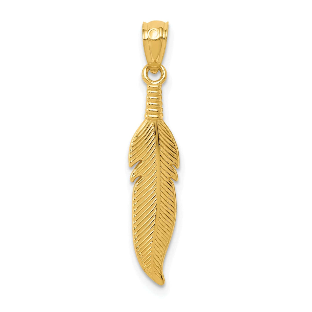 Lovely Rita's Pendants & Charms 14k Yellow Gold Unisex Solid Textured Polished Finish Feather Design Charm Pendant