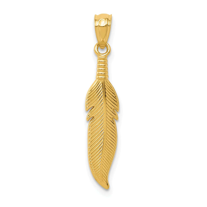 Lovely Rita's Pendants & Charms 14k Yellow Gold Unisex Solid Textured Polished Finish Feather Design Charm Pendant