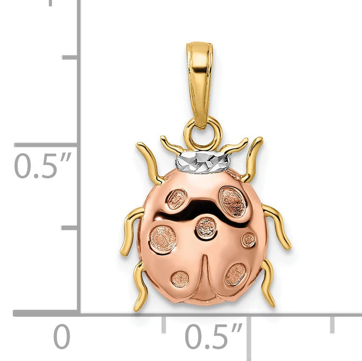 Lovely Rita's Pendants & Charms 14k Yellow Gold White and Rose Rhodium Diamond Cut Polished Finish Open Back Ladybug Charm Pendant