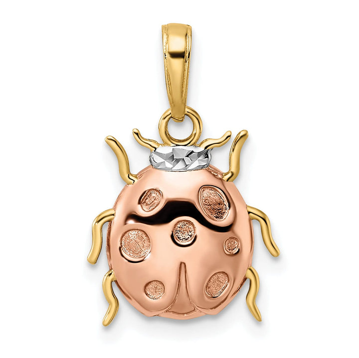 Lovely Rita's Pendants & Charms 14k Yellow Gold White and Rose Rhodium Diamond Cut Polished Finish Open Back Ladybug Charm Pendant
