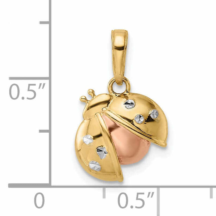 Lovely Rita's Pendants & Charms 14k  Yellow Gold White and Rose Rhodium Diamond Cut Polished Finish Solid Open Back Ladybug Charm Pendant