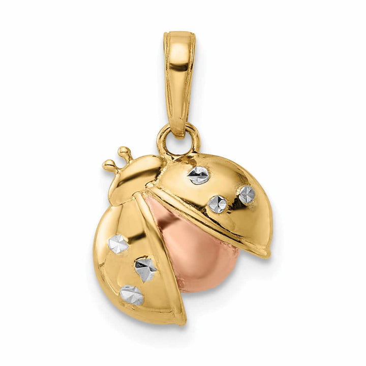 Lovely Rita's Pendants & Charms 14k  Yellow Gold White and Rose Rhodium Diamond Cut Polished Finish Solid Open Back Ladybug Charm Pendant