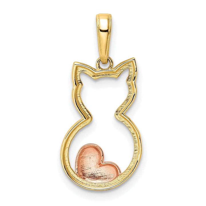 Lovely Rita's Pendants & Charms 14k Yellow  Gold White and Rose Rhodium Solid Open Back Polished Diamond Cut Finish Cat with Heart Design Charm Pendant