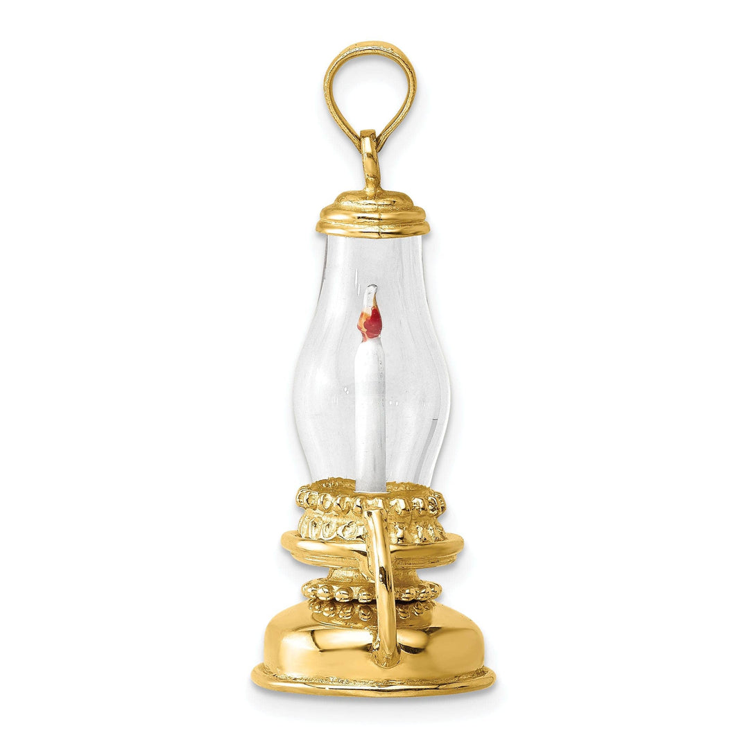 Lovely Rita's Pendants & Charms 14K Yellow Gold white Enamel Finish 3-D Glass Candle Lantern Pendant