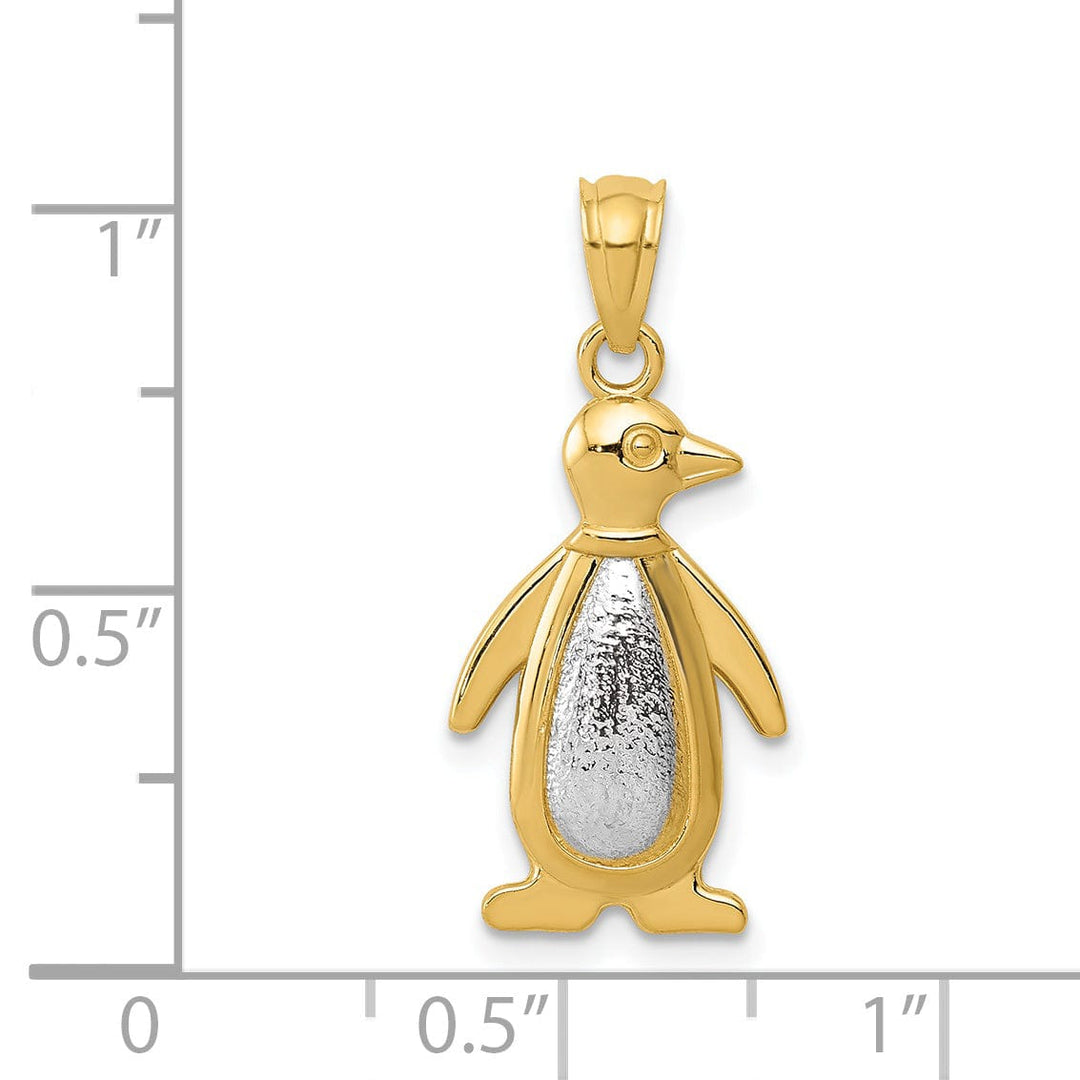 Lovely Rita's Pendants & Charms 14K Yellow Gold White Gold Polished Textured Finish Penguin Charm Pendant