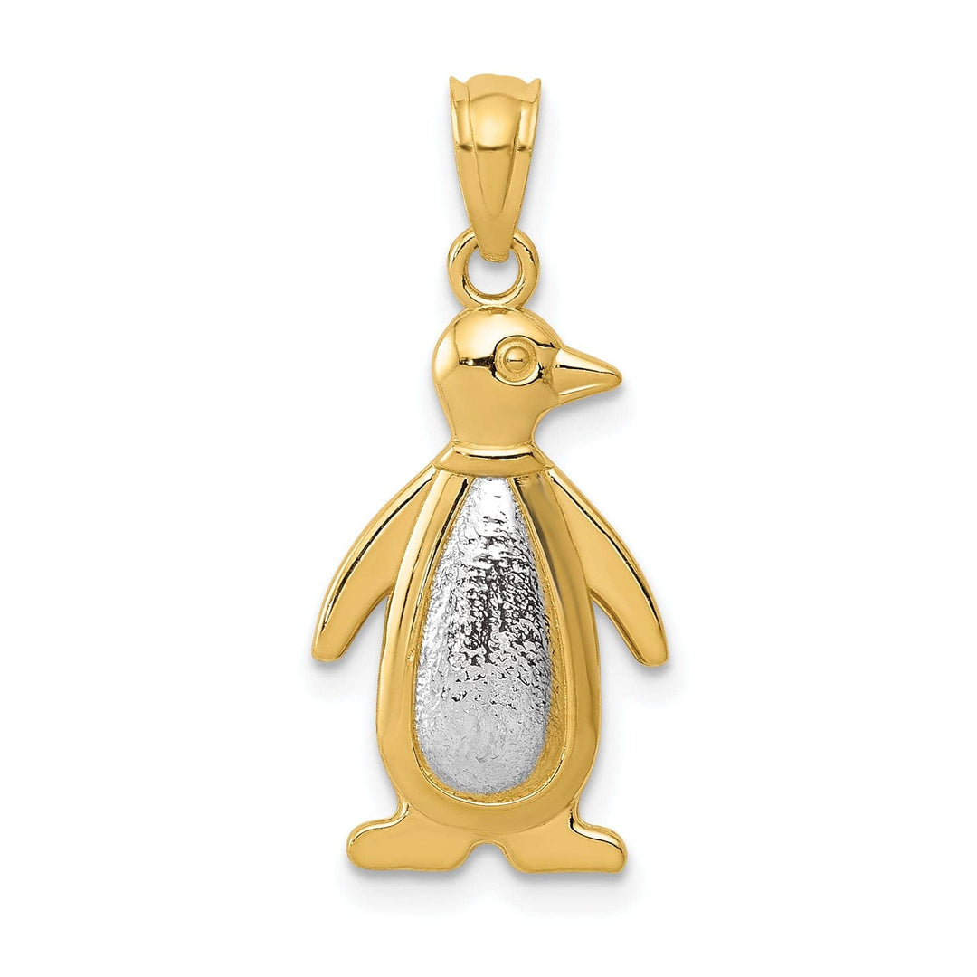 Lovely Rita's Pendants & Charms 14K Yellow Gold White Gold Polished Textured Finish Penguin Charm Pendant