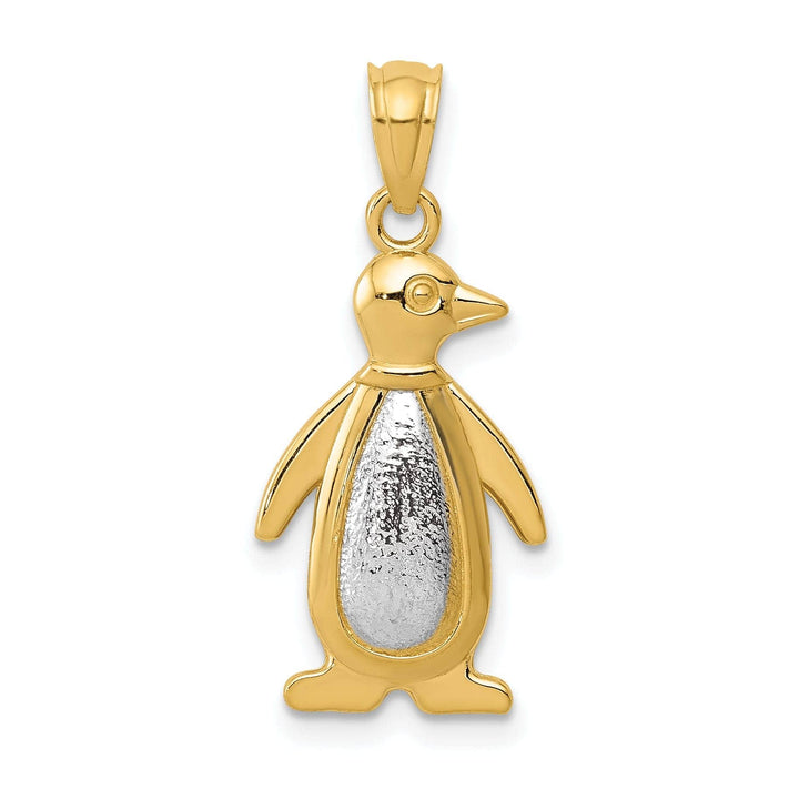 Lovely Rita's Pendants & Charms 14K Yellow Gold White Gold Polished Textured Finish Penguin Charm Pendant