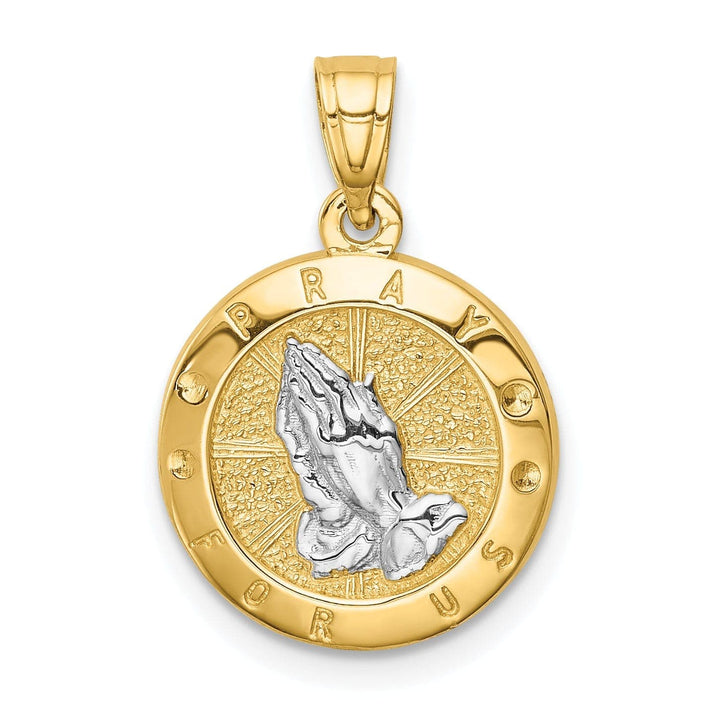Lovely Rita's Pendants & Charms 14K Yellow Gold White Polished Finish Solid Pray For Us Hand Pendant