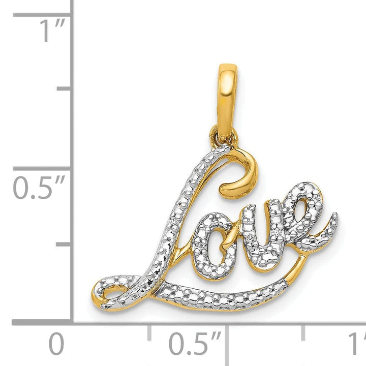 Lovely Rita's Pendants & Charms 14k Yellow Gold White Rhodium 0.015-CT Diamond LOVE Script Design Pendant