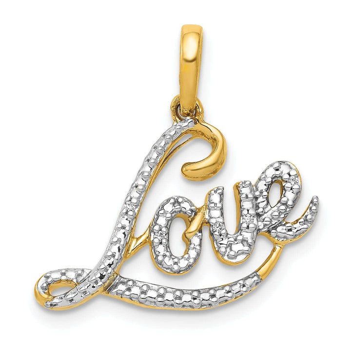 Lovely Rita's Pendants & Charms 14k Yellow Gold White Rhodium 0.015-CT Diamond LOVE Script Design Pendant