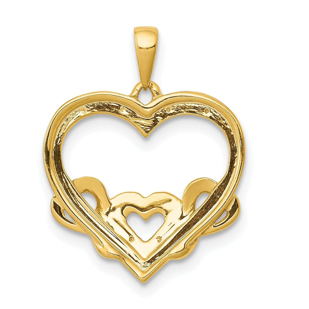 Lovely Rita's Pendants & Charms 14k Yellow Gold, White Rhodium 0.028-CT Diamond Heart with Three Smaller Hearts Entwind Design Charm Pendant
