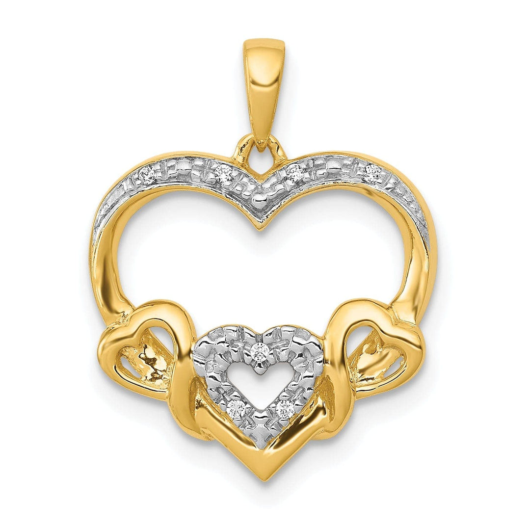Lovely Rita's Pendants & Charms 14k Yellow Gold, White Rhodium 0.028-CT Diamond Heart with Three Smaller Hearts Entwind Design Charm Pendant