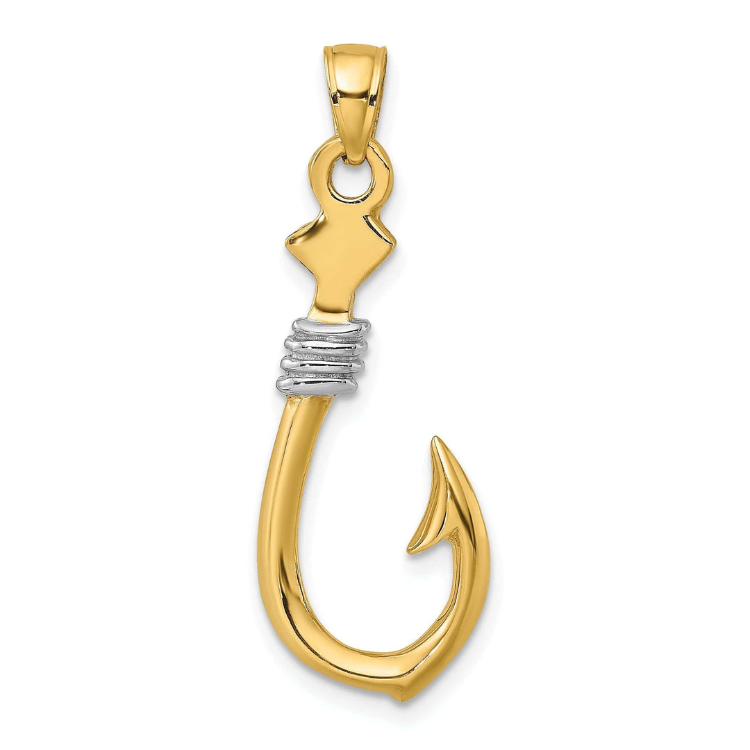 Lovely Rita's Pendants & Charms 14K Yellow Gold White Rhodium 3-Dimensional Fish Hook With Rope Design Charm Pendant